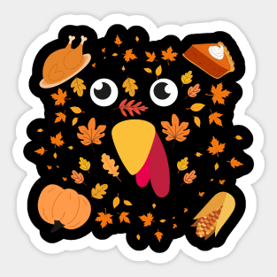 Cute Turkey Face With Autumn Leaves and Thanksgiving Food Sticker